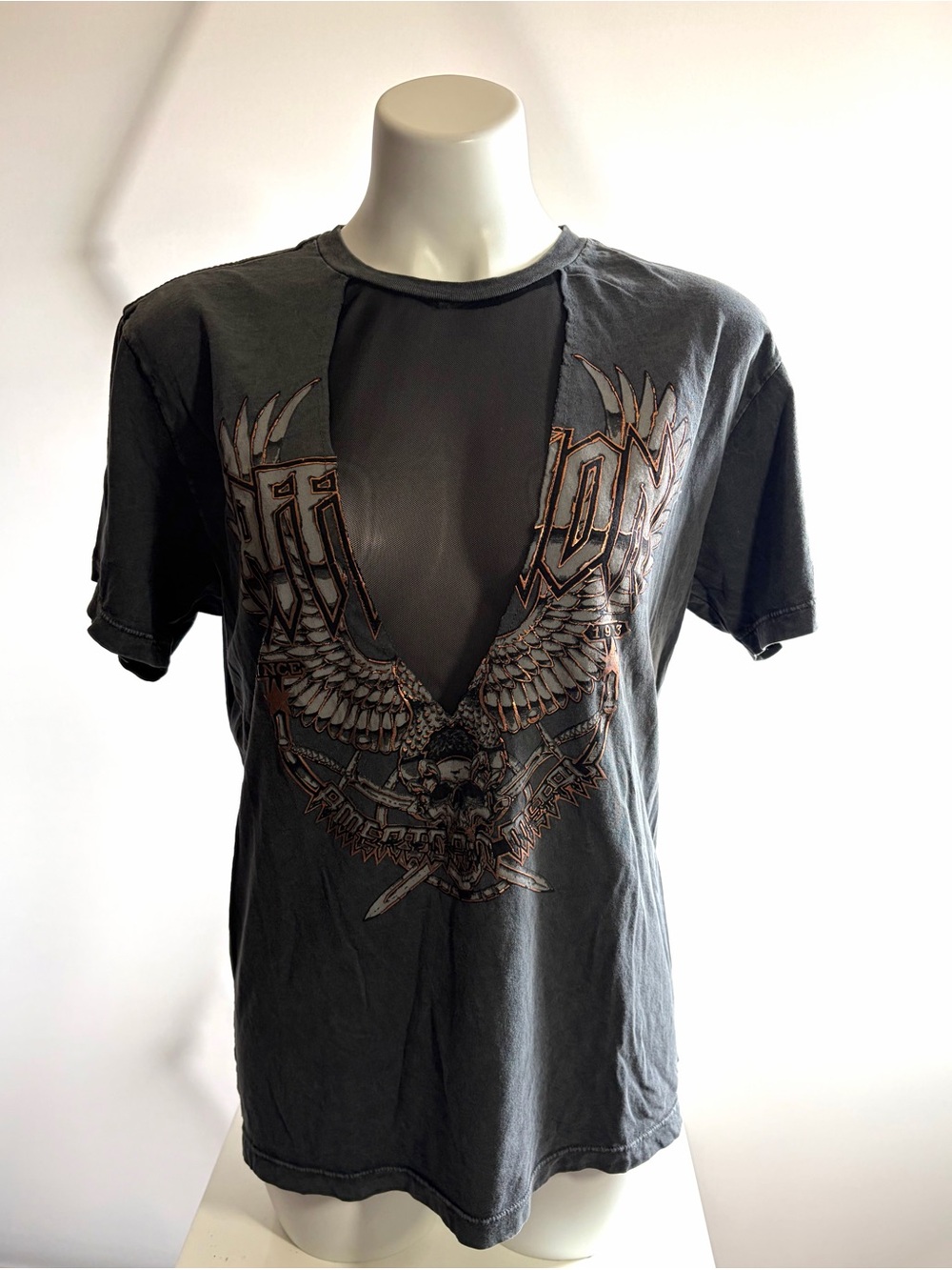 Affliction Charcoal Distressed V-Cut Graphic Tee